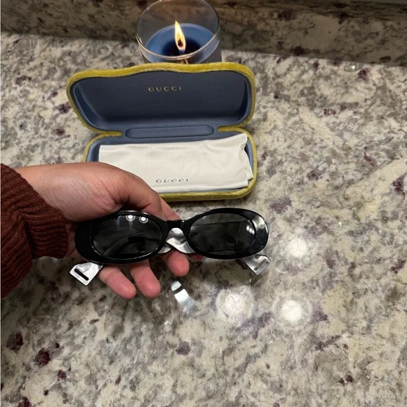 Gucci Oval Black Pearl Sunglasses